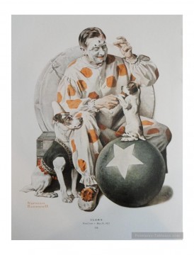dogs playing poker Painting - Clown Training Dogs Norman Rockwell